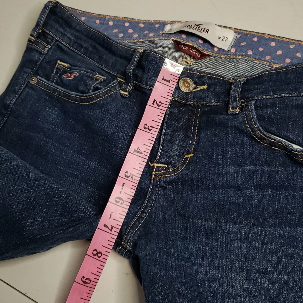 Hollister Womens Cotton Capri Roll Tab Hem Jeans Size 27 Denim Blue Y2K Low Rise